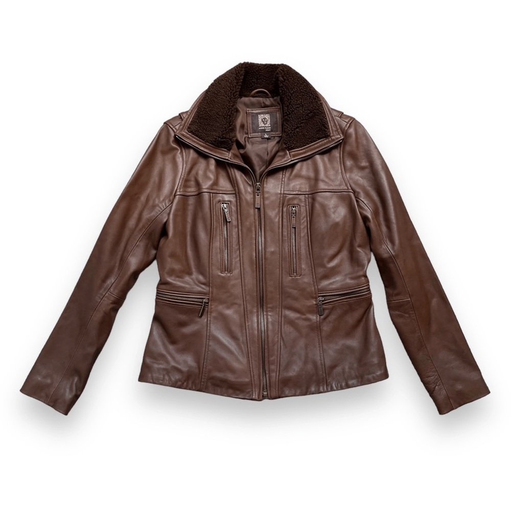 Anne Klein Women’s Brown Lambskin Leather Jacket XS